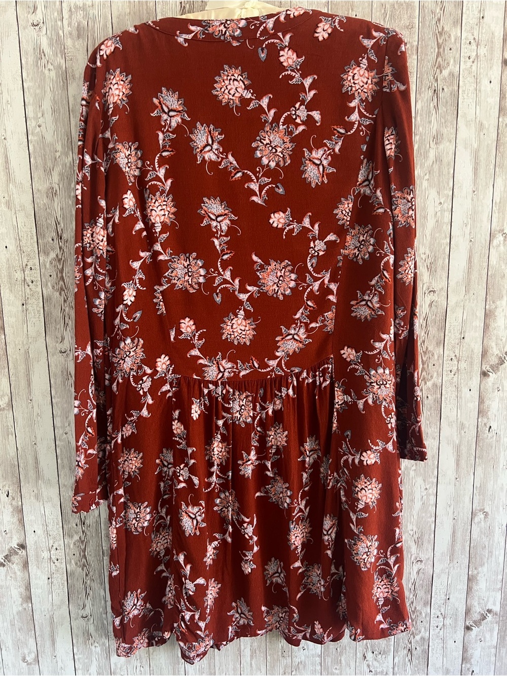 Garnet Hill Rust Floral Drop Waist Button-Front Long Sleeve Dress Boho Size 4 - Picture 2 of 5